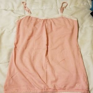 Pink tank with white lace